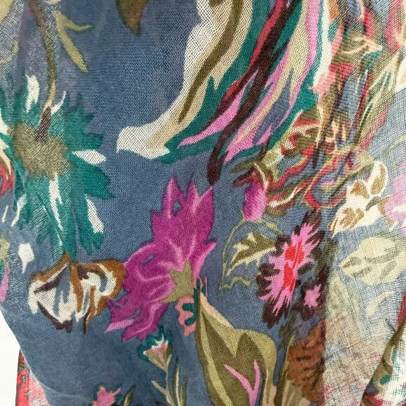 Saachi Infinity Scarf Womens One Size Blue Floral Wool Silk Art To Wear Bohemian - Picture 4 of 6